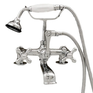 deck mount faucet with hand spray