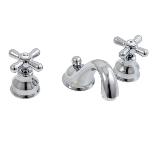 8" wide spread lav faucet with metal cross handles